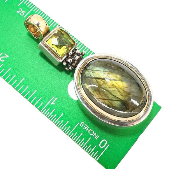 Michael Dawkins 925 Sterling Caviar Beaded Necklace Labradorite Peridot Pendant - Picture 5 of 16